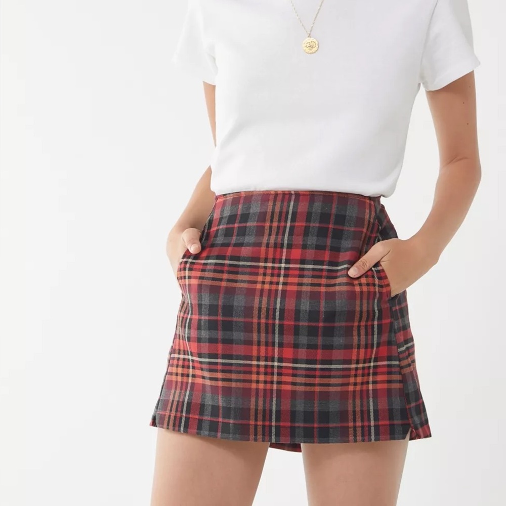 Urban Outfitters Red Checkered Pelmet Mini Skirt